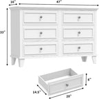 6 Drawer Dresser, Wooden Storage Chest of Drawers with Metal Handles, Modern Wide Dresser TV Stand, for Bedroom, Living Room, Entryway