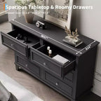 6 Drawer Dresser, Wooden Storage Chest of Drawers with Metal Handles, Modern Wide Dresser TV Stand, for Bedroom, Living Room, Entryway
