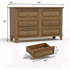 6 Drawer Dresser, Wooden Storage Chest of Drawers with Metal Handles, Modern Wide Dresser TV Stand, for Bedroom, Living Room, Entryway