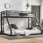 Bunk Bed for Upper Approx. 97 × 203 cm and Lower Approx. 152 × 203 cm Mattresses with Ladder and Safety Guardrail, Heavy Duty Noise-Free Bunk Bed Frame for Teens and Adults,Black