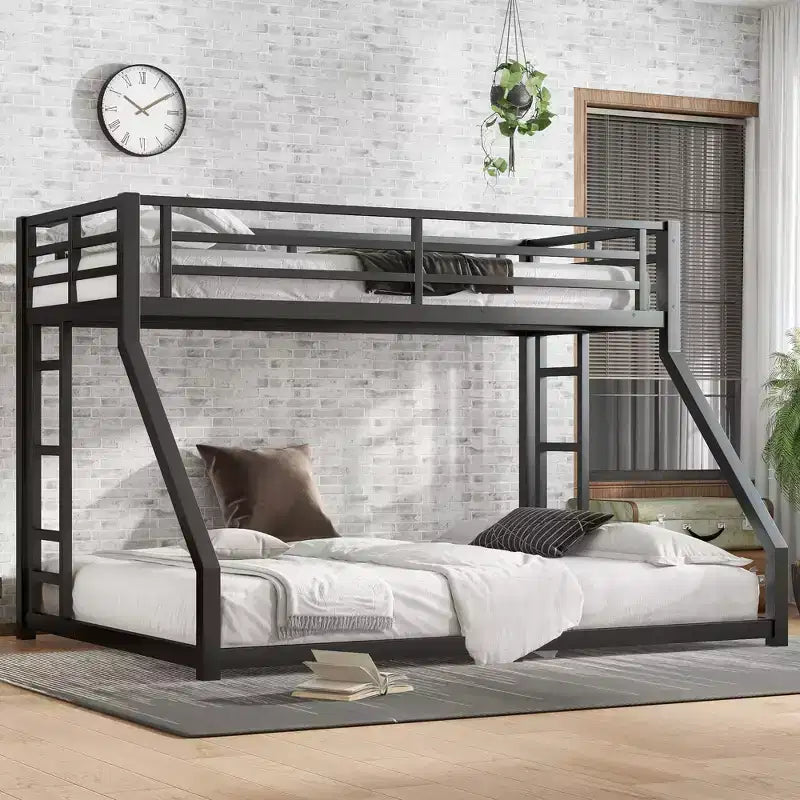 Bunk Bed for Upper Approx. 97 × 203 cm and Lower Approx. 152 × 203 cm Mattresses with Ladder and Safety Guardrail, Heavy Duty Noise-Free Bunk Bed Frame for Teens and Adults,Black