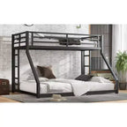 Bunk Bed for Upper Approx. 97 × 203 cm and Lower Approx. 152 × 203 cm Mattresses with Ladder and Safety Guardrail – Black
