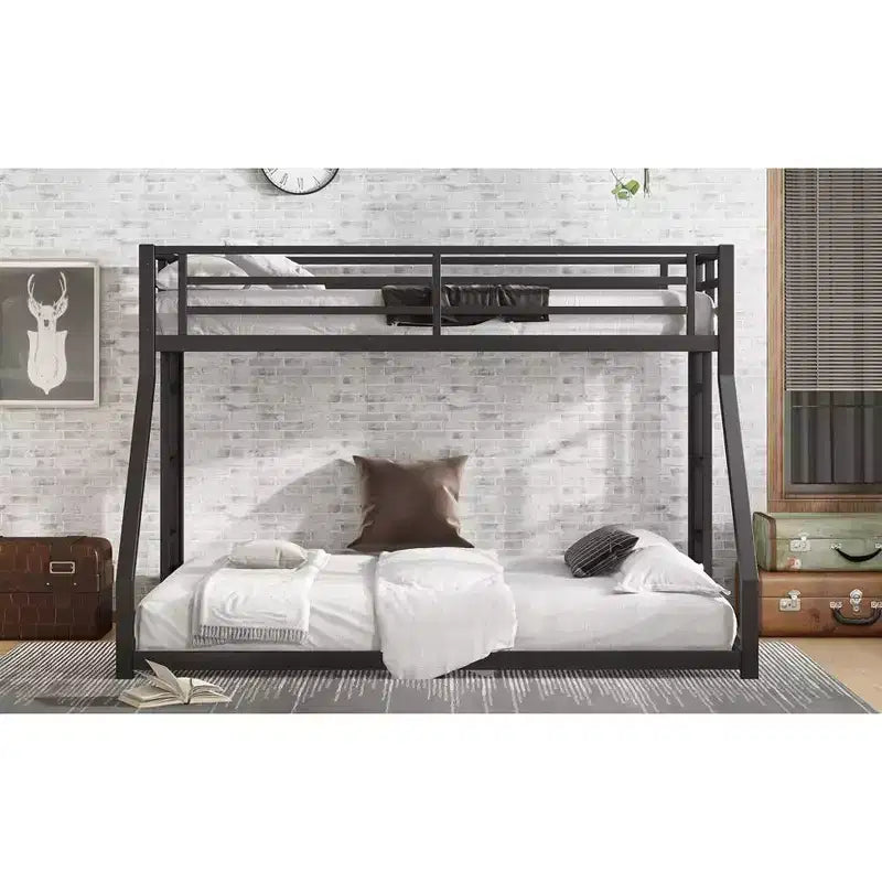 Bunk Bed for Upper Approx. 97 × 203 cm and Lower Approx. 152 × 203 cm Mattresses with Ladder and Safety Guardrail – Black