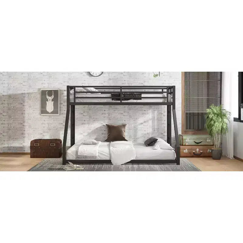 Bunk Bed for Upper Approx. 97 × 203 cm and Lower Approx. 152 × 203 cm Mattresses with Ladder and Safety Guardrail – Black