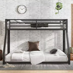 Bunk Bed for Upper Approx. 97 × 203 cm and Lower Approx. 152 × 203 cm Mattresses with Ladder and Safety Guardrail – Black