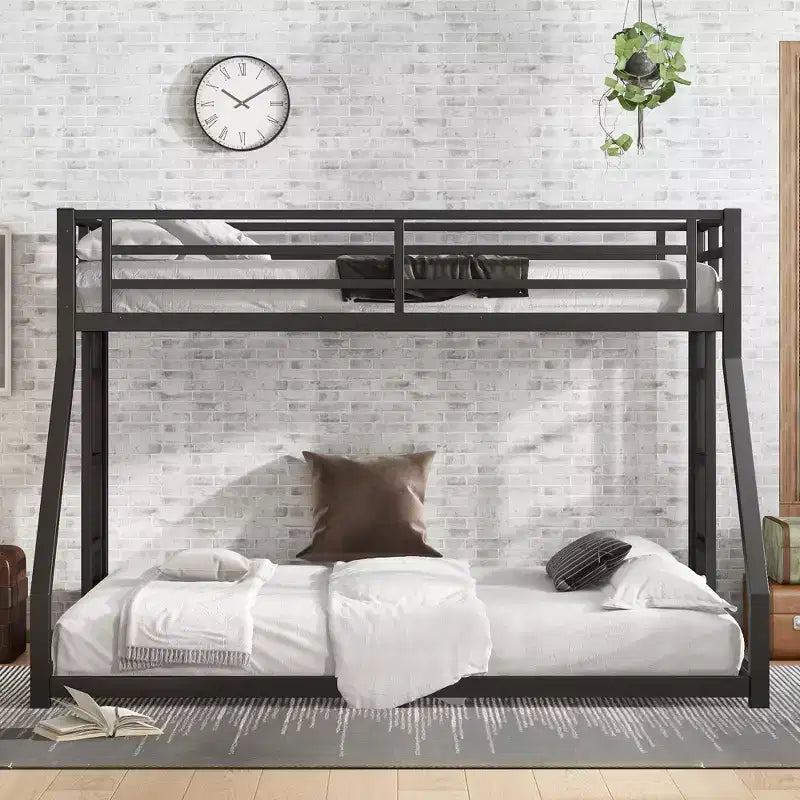 Bunk Bed for Upper Approx. 97 × 203 cm and Lower Approx. 152 × 203 cm Mattresses with Ladder and Safety Guardrail – Black