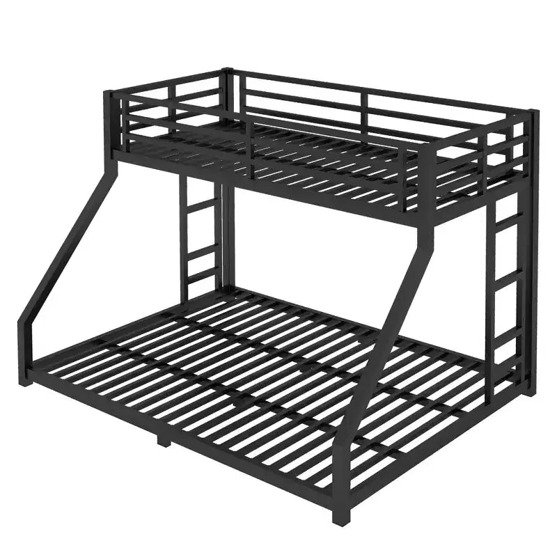 Bunk Bed for Upper Approx. 97 × 203 cm and Lower Approx. 152 × 203 cm Mattresses with Ladder and Safety Guardrail – Black