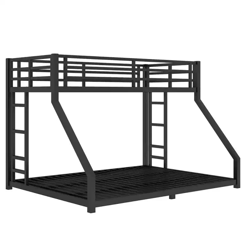 Bunk Bed for Upper Approx. 97 × 203 cm and Lower Approx. 152 × 203 cm Mattresses with Ladder and Safety Guardrail – Black