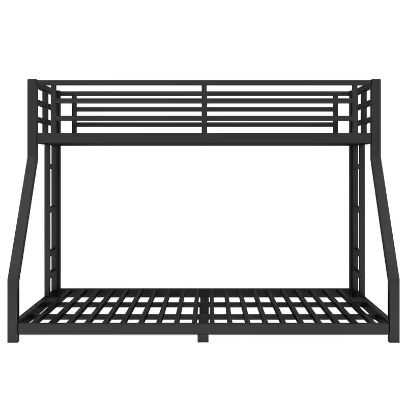 Bunk Bed for Upper Approx. 97 × 203 cm and Lower Approx. 152 × 203 cm Mattresses with Ladder and Safety Guardrail – Black