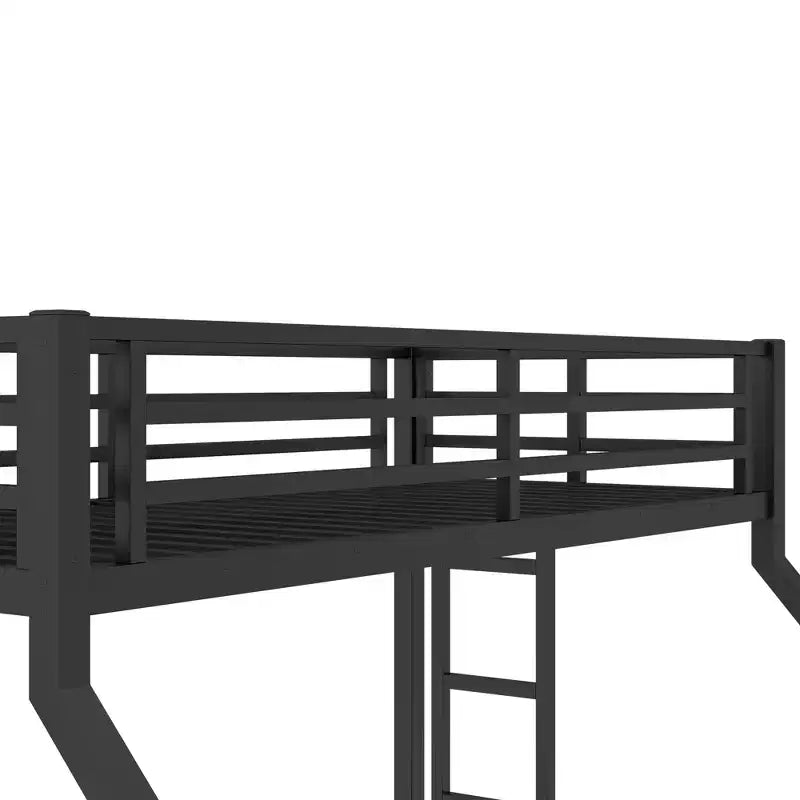 Bunk Bed for Upper Approx. 97 × 203 cm and Lower Approx. 152 × 203 cm Mattresses with Ladder and Safety Guardrail – Black