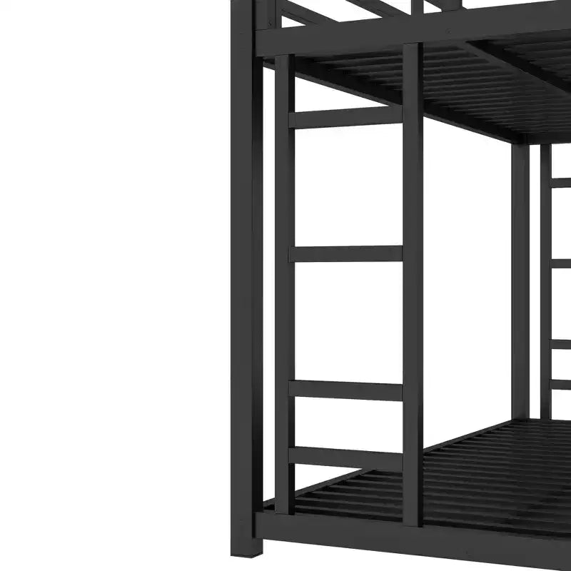 Bunk Bed for Upper Approx. 97 × 203 cm and Lower Approx. 152 × 203 cm Mattresses with Ladder and Safety Guardrail – Black