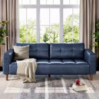 210.8 cm Faux Leather 3-Seater Sofa with Back Cushion – Mid-Century Modern