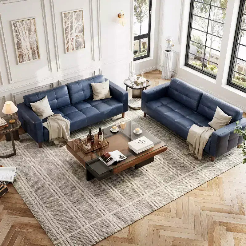 210.8 cm Faux Leather 3-Seater Sofa with Back Cushion – Mid-Century Modern