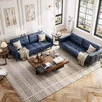 210.8 cm Faux Leather 3-Seater Sofa with Back Cushion – Mid-Century Modern