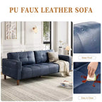 210.8 cm Faux Leather 3-Seater Sofa with Back Cushion – Mid-Century Modern