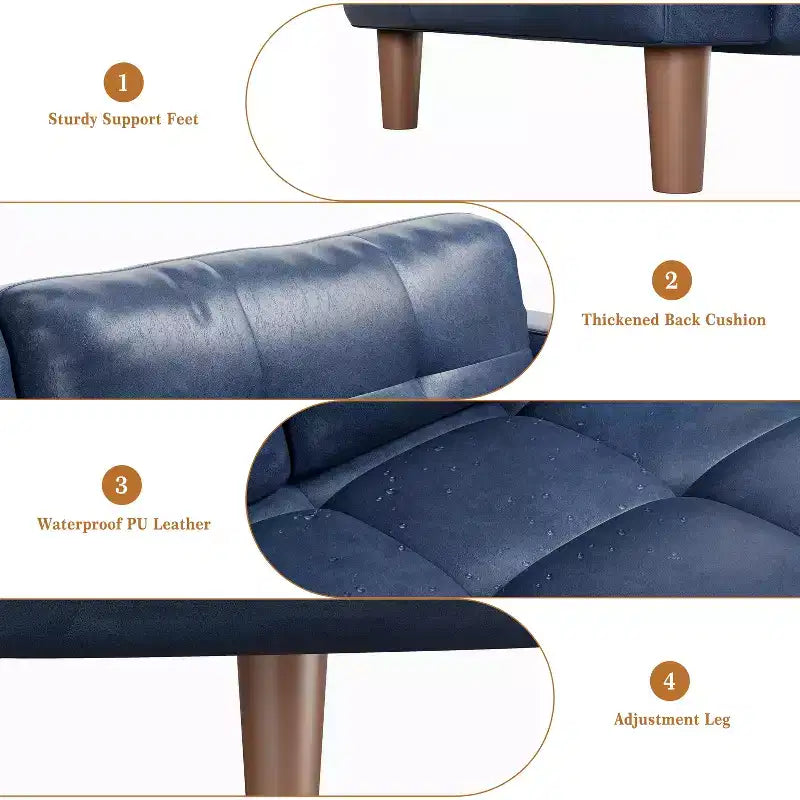 210.8 cm Faux Leather 3-Seater Sofa with Back Cushion – Mid-Century Modern