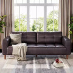 210.8 cm Faux Leather 3-Seater Sofa with Back Cushion – Mid-Century Modern