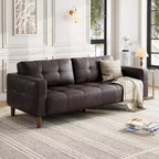 210.8 cm Faux Leather 3-Seater Sofa with Back Cushion – Mid-Century Modern