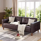 210.8 cm Faux Leather 3-Seater Sofa with Back Cushion – Mid-Century Modern