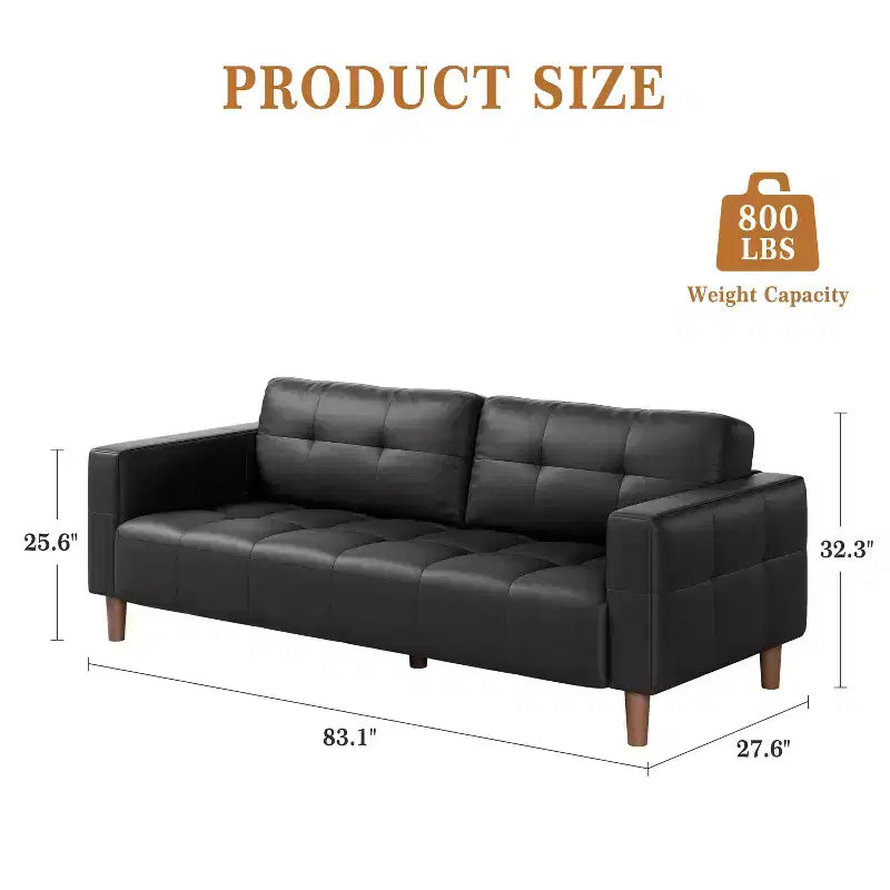 210.8 cm Faux Leather 3-Seater Sofa with Back Cushion – Mid-Century Modern