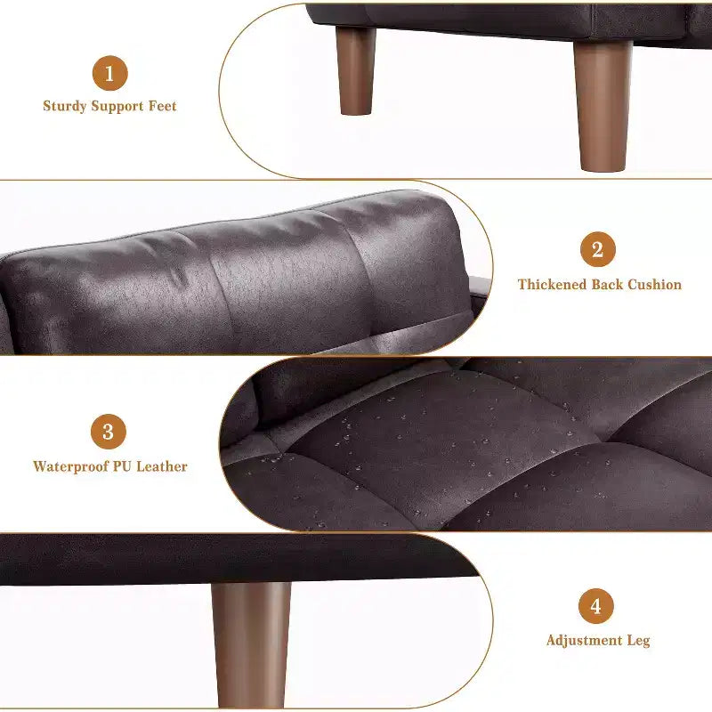 210.8 cm Faux Leather 3-Seater Sofa with Back Cushion – Mid-Century Modern
