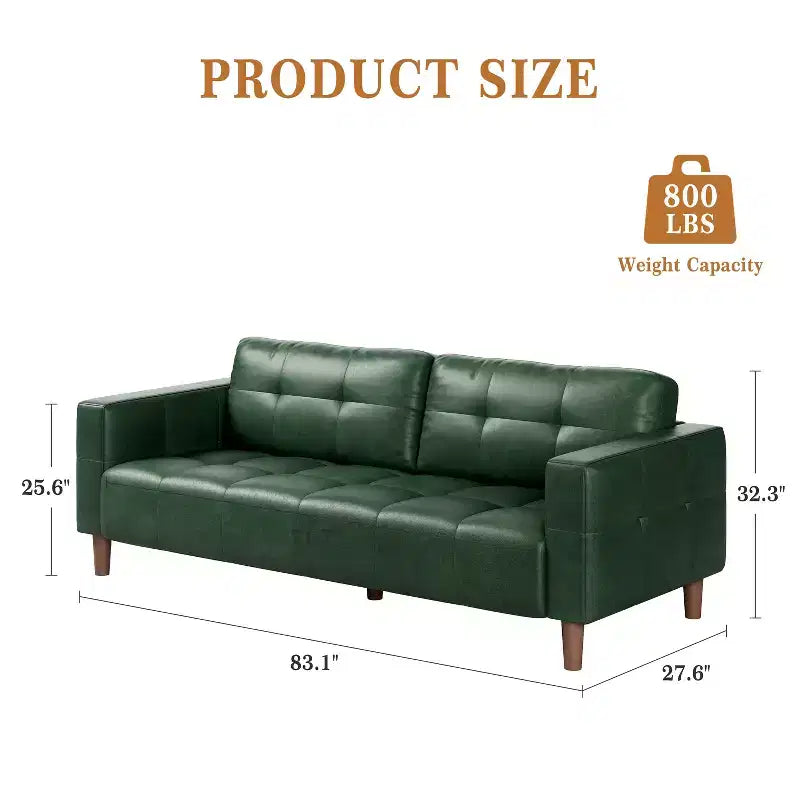 210.8 cm Faux Leather 3-Seater Sofa with Back Cushion – Mid-Century Modern