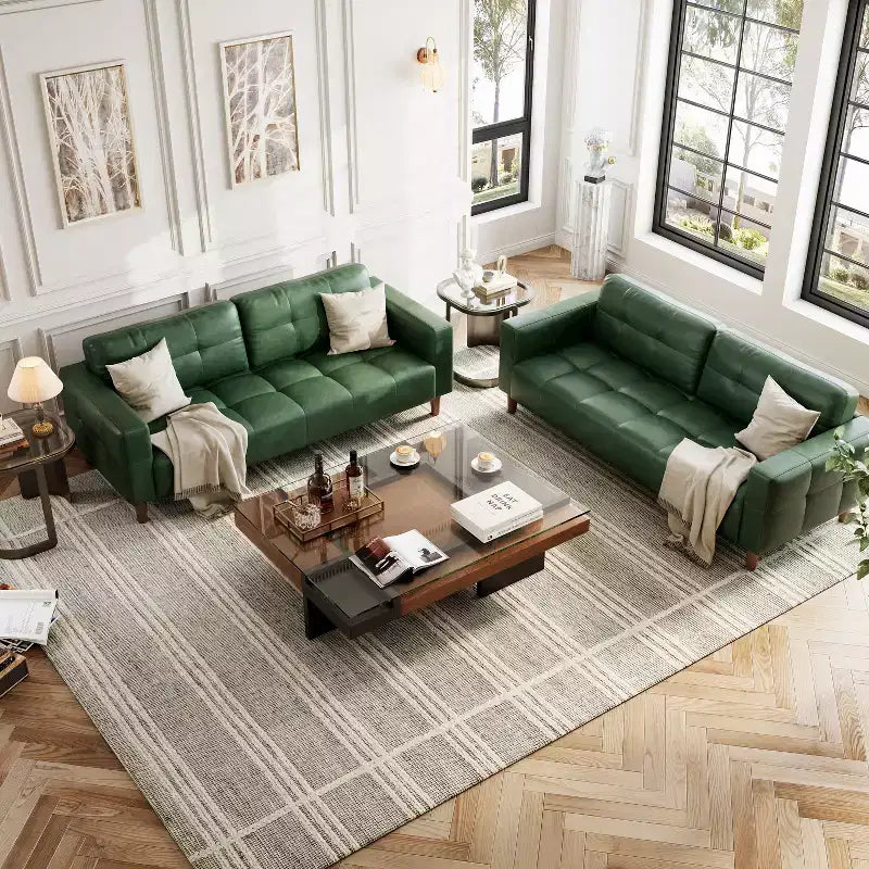 210.8 cm Faux Leather 3-Seater Sofa with Back Cushion – Mid-Century Modern
