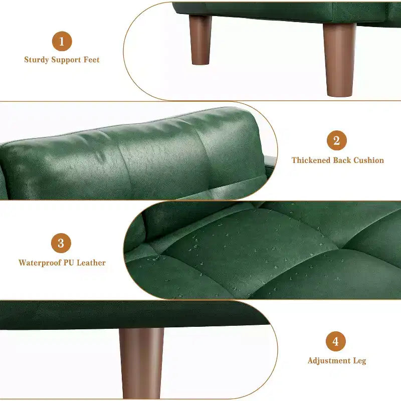 210.8 cm Faux Leather 3-Seater Sofa with Back Cushion – Mid-Century Modern