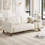 210.8 cm Faux Leather 3-Seater Sofa with Back Cushion – Mid-Century Modern