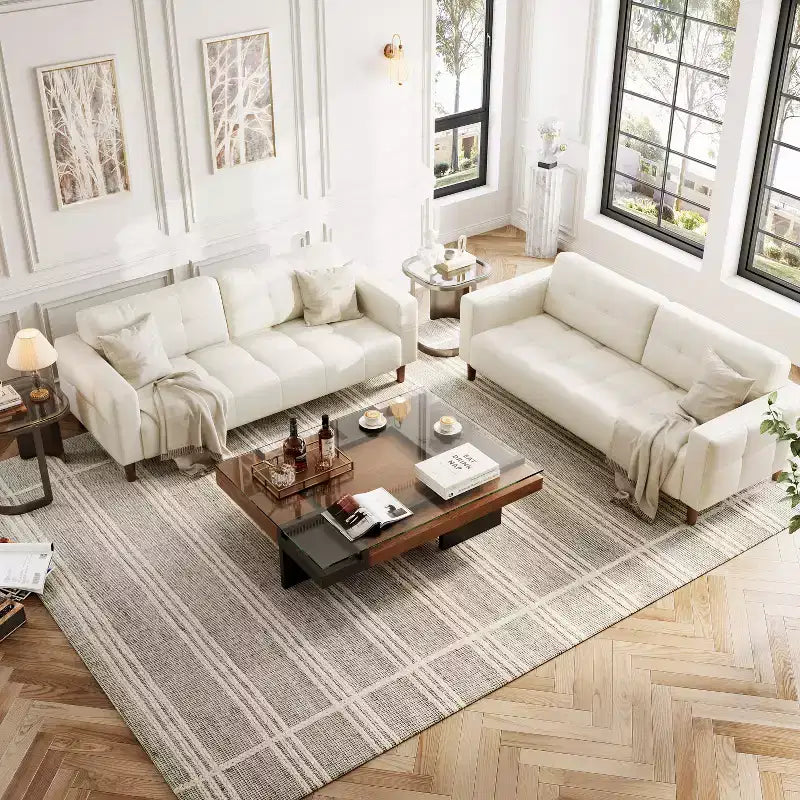210.8 cm Faux Leather 3-Seater Sofa with Back Cushion – Mid-Century Modern