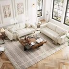 210.8 cm Faux Leather 3-Seater Sofa with Back Cushion – Mid-Century Modern