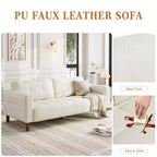 210.8 cm Faux Leather 3-Seater Sofa with Back Cushion – Mid-Century Modern