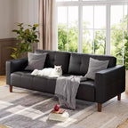 210.8 cm Faux Leather 3-Seater Sofa with Back Cushion – Mid-Century Modern