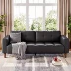 210.8 cm Faux Leather 3-Seater Sofa with Back Cushion – Mid-Century Modern