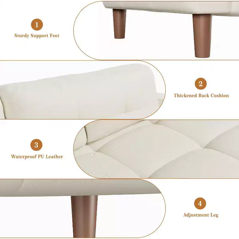 210.8 cm Faux Leather 3-Seater Sofa with Back Cushion – Mid-Century Modern