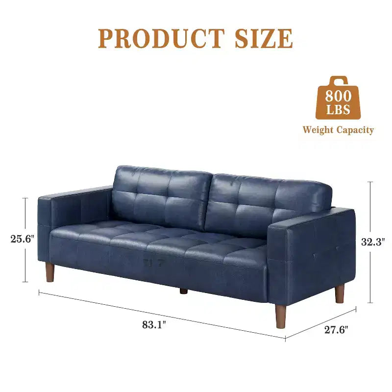 210.8 cm Faux Leather 3-Seater Sofa with Back Cushion – Mid-Century Modern
