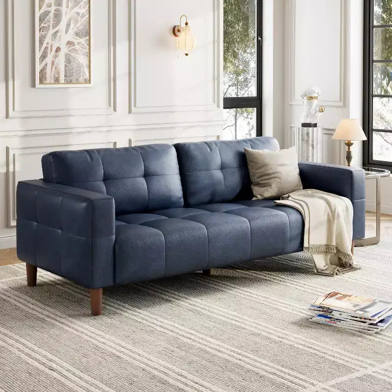 210.8 cm Faux Leather 3-Seater Sofa with Back Cushion – Mid-Century Modern