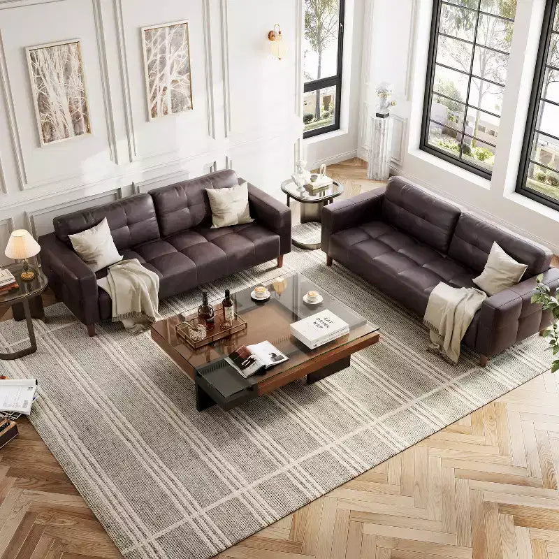 210.8 cm Faux Leather 3-Seater Sofa with Back Cushion – Mid-Century Modern