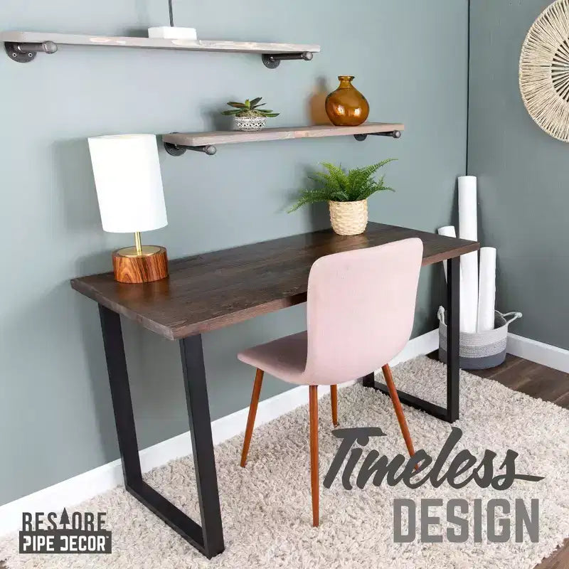 Black Solid Wood Desk with 71.1 cm Landscape Pipe Legs