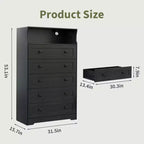 Cassettiera alta a 5 cassetti con ripiano espositivo, mobile contenitore moderno in legno per camera da letto e corridoio