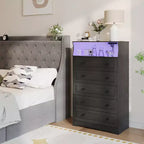 Cassettiera alta a 5 cassetti con ripiano espositivo, mobile contenitore moderno in legno per camera da letto e corridoio