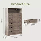 Cassettiera alta a 5 cassetti con ripiano espositivo, mobile contenitore moderno in legno per camera da letto e corridoio
