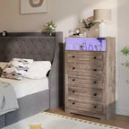 Cassettiera alta a 5 cassetti con ripiano espositivo, mobile contenitore moderno in legno per camera da letto e corridoio