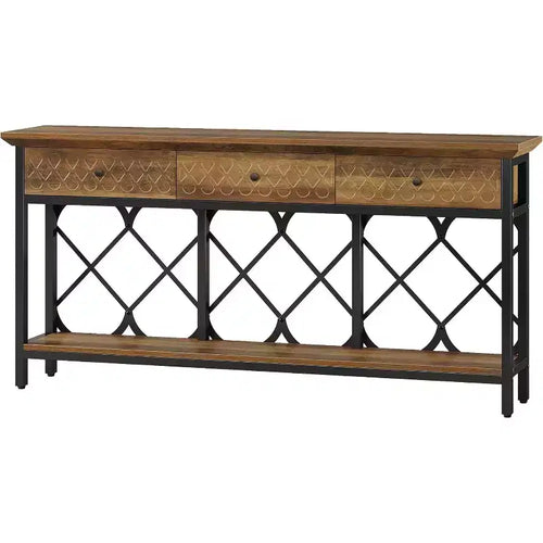 Lantine 70.86 Extra Long Console Sofa Table with 3 Drawers, Industrial 2-Tier Narrow Entryway Table for Living Room, Hallway
