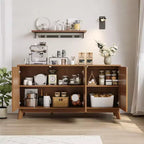 Credenza a buffet da 58" con ante curve, ripiani regolabili, mobile contenitore moderno in stile rustico per sala da pranzo, coffee bar