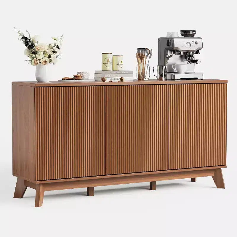 Credenza a buffet da 58" con ante curve, ripiani regolabili, mobile contenitore moderno in stile rustico per sala da pranzo, coffee bar