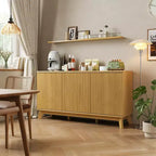 Credenza a buffet da 58" con ante curve, ripiani regolabili, mobile contenitore moderno in stile rustico per sala da pranzo, coffee bar