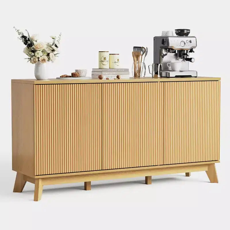 Credenza a buffet da 58" con ante curve, ripiani regolabili, mobile contenitore moderno in stile rustico per sala da pranzo, coffee bar