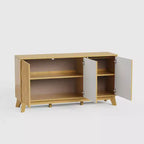 Credenza a buffet da 58" con ante curve, ripiani regolabili, mobile contenitore moderno in stile rustico per sala da pranzo, coffee bar