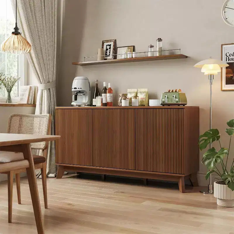 Credenza a buffet da 58" con ante curve, ripiani regolabili, mobile contenitore moderno in stile rustico per sala da pranzo, coffee bar